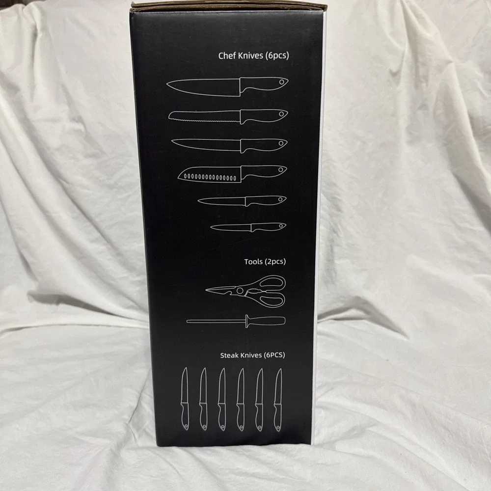 Emojoy 15Pcs Kitchen Knife Set with Block and Built-in Sharpener, Stainless S...
